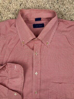 Jeff Rose Shirt Men’s Large Red White Check Made in Italy Cotton Button Up